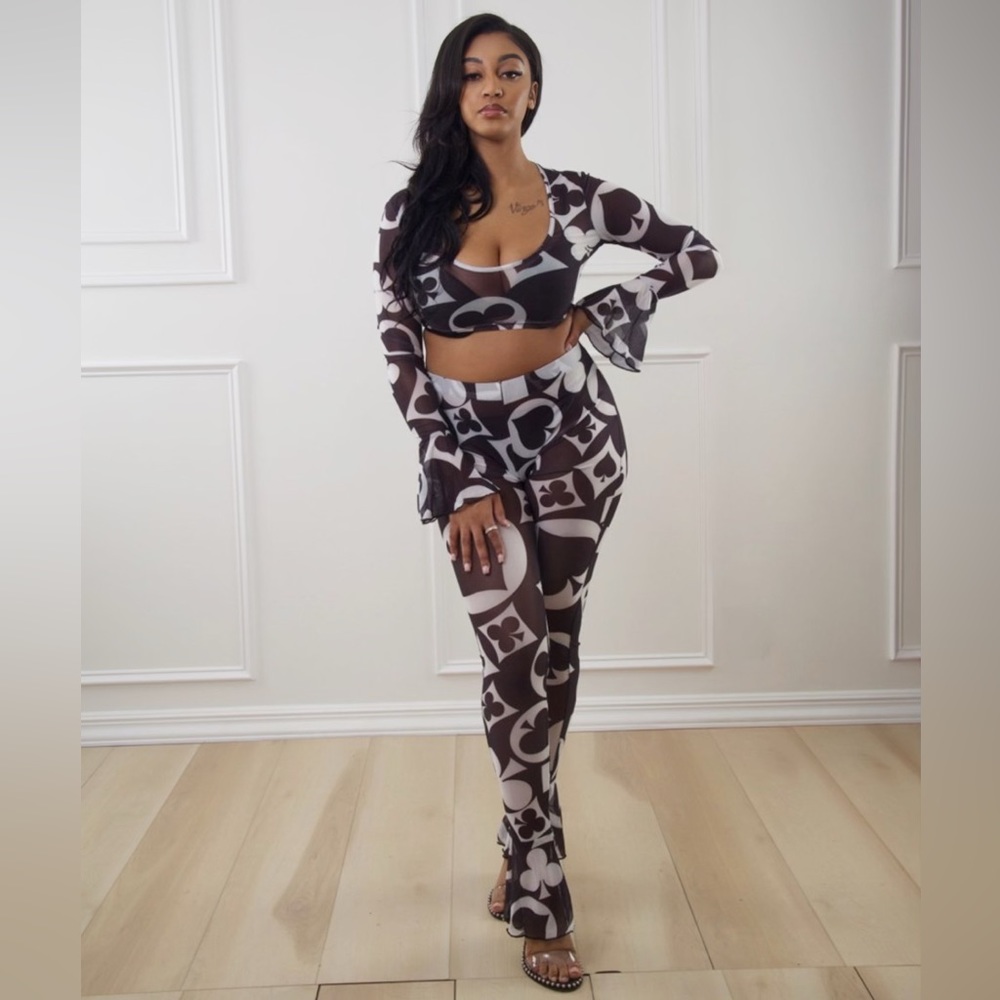 Black white sheer two piece matching Coord set